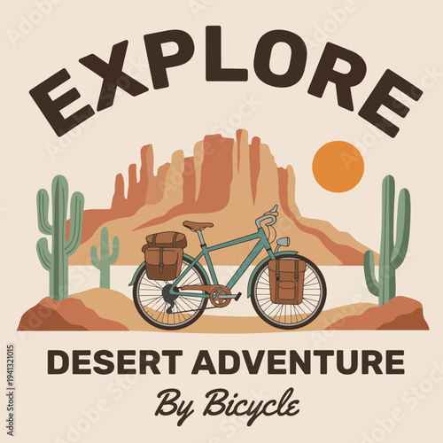 An adventure-themed image portraying a bicycle in a picturesque desert landscape, inviting exploration and a vibrant connection to nature's beauty.