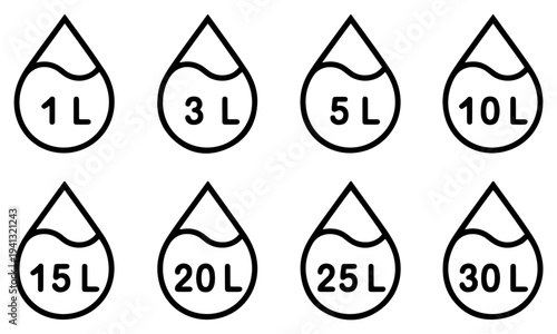 liter volume measurement icon set