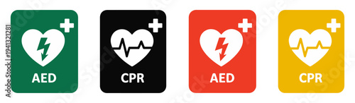 aed emergency defibrillator icon set
