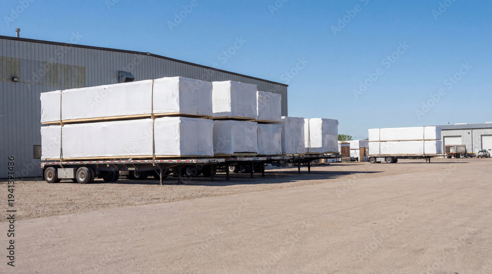 Fototapeta premium Modular prefab construction technology storage area with multiple units ready for delivery
