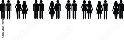 Couple silhouette icon set, men and women standing pairs vector symbols isolated relationship people pictogram collection