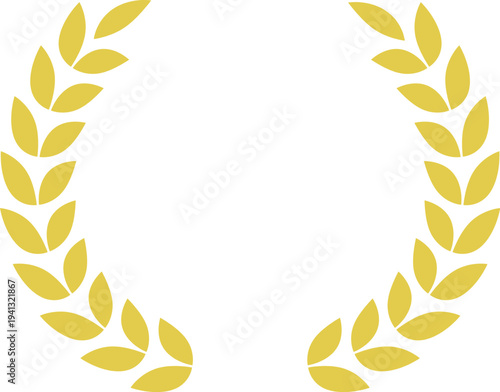 ゴールドの月桂樹アイコン｜黄色の月桂冠・勝利・表彰シンボルベクター