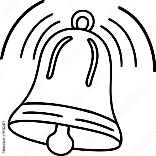 A simple line drawing of a ringing bell with sound waves emanating from it