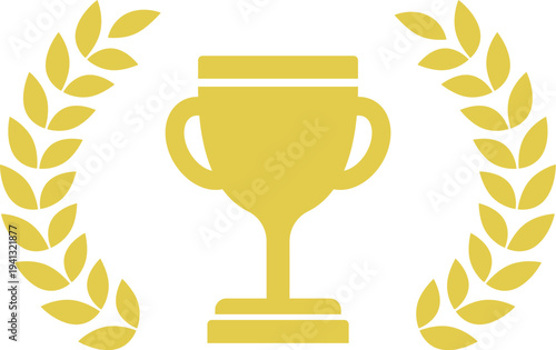 ゴールドの月桂樹とトロフィーアイコンセット｜黄色の勝利・優勝アワードベクター
