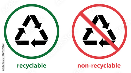 recyclable nonrecyclable waste symbol icon set