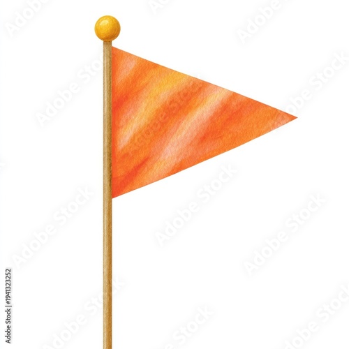 Watercolor cartoon clipart of orange field marker flag for archaeological exploration and educational design on white background