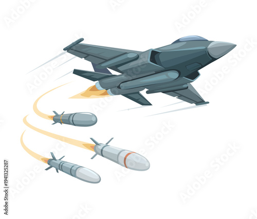 Military Jet Launching Missiles Illustration Vector
