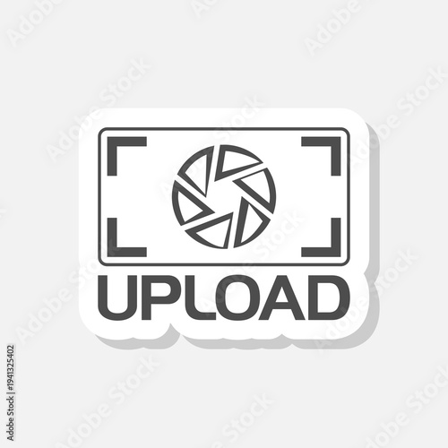  Camera, photo upload icon sticker isolated on gray background