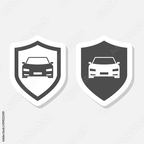Car insurance, car shield icon sticker isolated on gray background