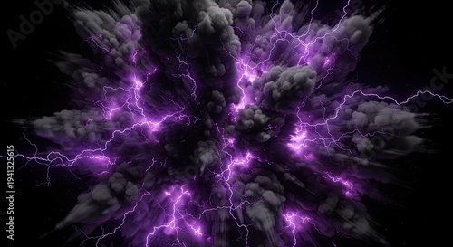 Dramatic purple lightning explosion with cloudy formation