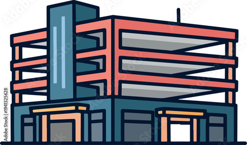 Multilevel parking garage vector illustration, modern city infrastructure