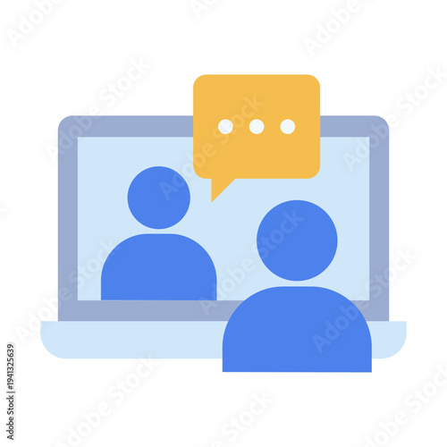 Virtual interview icon showing recruiter speaking with candidate through laptop screen during hiring process