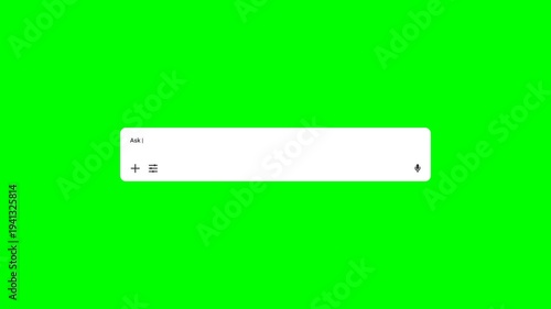 pop up animation of a type bar display of an AI chatbot in a minimalist style with a greenscreen background