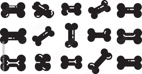 Collection of black dog bone icons on white background