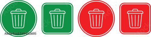 Green and red trash can in circle and square shapes