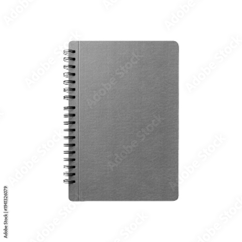 Minimal spiral notebook illustration with halftone dot texture. Monochrome stationery icon or mockup template for planner, journal, note page, education, office design, and print layout.