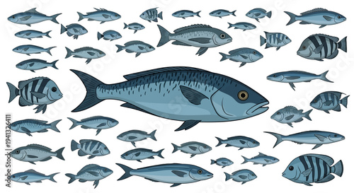 School of Blue Fish Swimming.