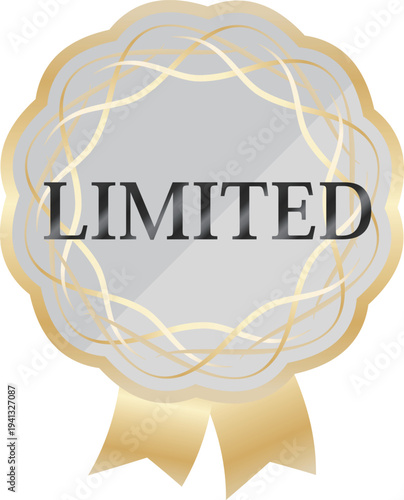 高級感のある春の販促エンブレム　ペールグレー＆ゴールド