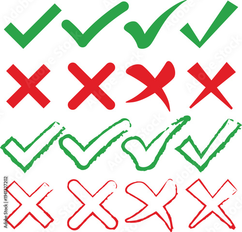 Checkmarks and crosses symbols