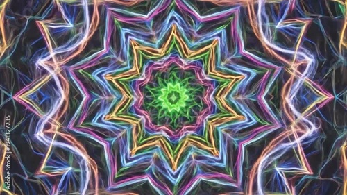 Abstract colorful glowing fractal pattern with geometric symmetry