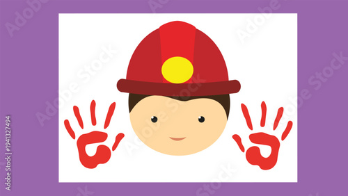 firefighter with red helmet and gloves vector illustration in flat design style