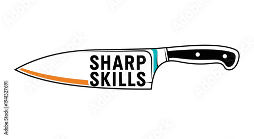 Vector illustration of chef knife with 'Sharp Skills' text