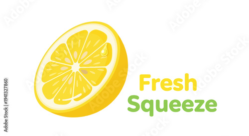 Vector illustration of lemon slice with Fresh Squeeze text