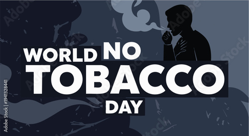 World No Tobacco Day banner with smoking silhouette in dark blue background with smoke for health awareness