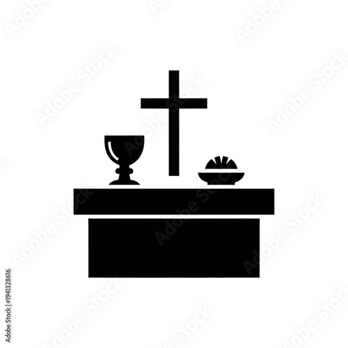 Communion Altar with Cross Chalice and Bread Icon.