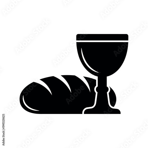 Communion bread and wine chalice.