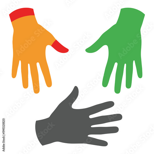 Three colorful gloves on white background for protection and safety  workwear and equipment icon
