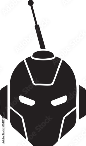 Robot head with antenna on top and white outlines  scifi character design element
