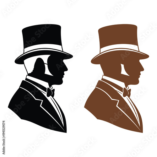 Two men in suit and hat silhouettes side view profile icon