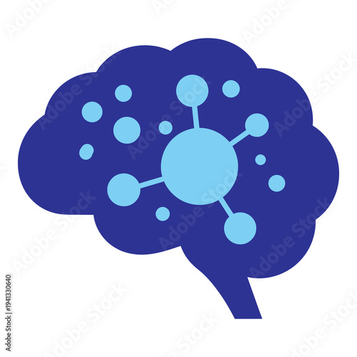 Blue brain with molecular structure inside  neuroscience concept icon