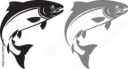 Contrasting artistic illustrations of a fish in two distinct styles