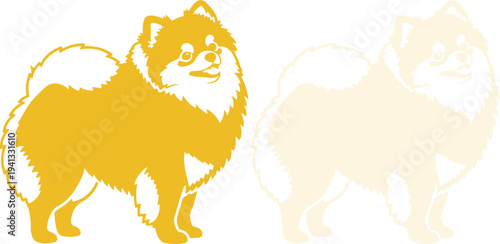 Silhouette of a shiba inu dog with orange and white colors