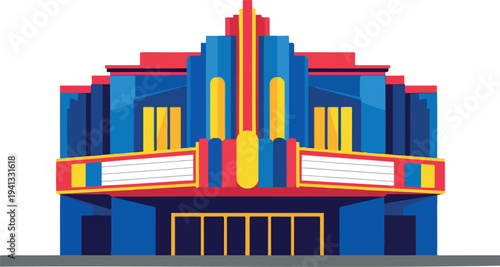 Vintage cinema building vector illustration in art deco style