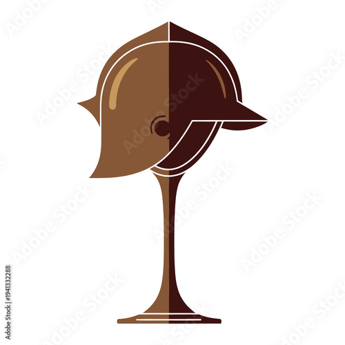 Gladiator helmet on a wine glass stem base  protective headgear design icon
