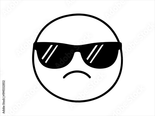 Cool sunglasses adorn this simple face icon, expressing a relaxed attitude or subtle displeasure