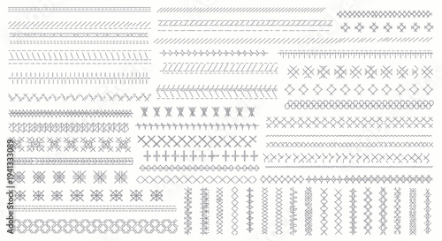 Collection of stitched lines and patterns, sewing, embroidery, crafts, DIY, textile