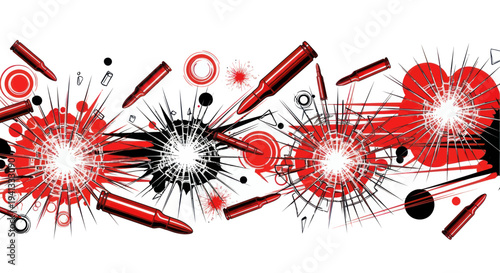 Bullet Holes & Shattered Glass Graphic Pattern, Abstract Red and Black