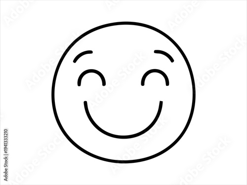 Minimalist line vector illustration of a cheerful smiling face with closed eyes, expressing pure joy and delight