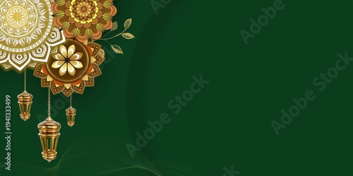 Luxury Eid Mubarak Vibes Golden Islamic Lantern Aesthetic Green Ramadan