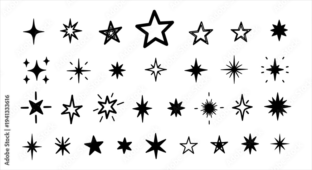 Fototapeta premium Collection of Sparkle and Star Icons for Design and Decoration