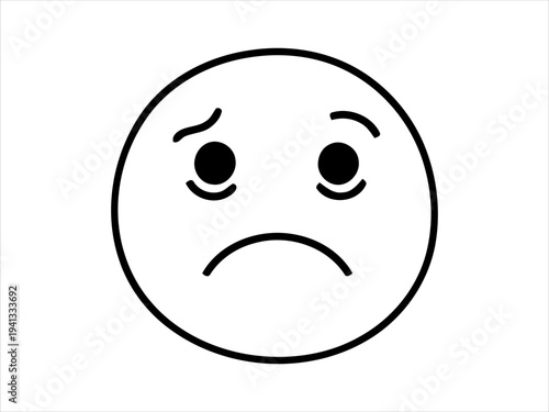 Minimalist black outline drawing depicting a classic sad face emoji, conveying feelings of unhappiness