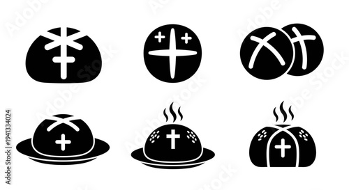 flat vector Hot Cross Bun Icons isolated on White Background vector background, vector illustration