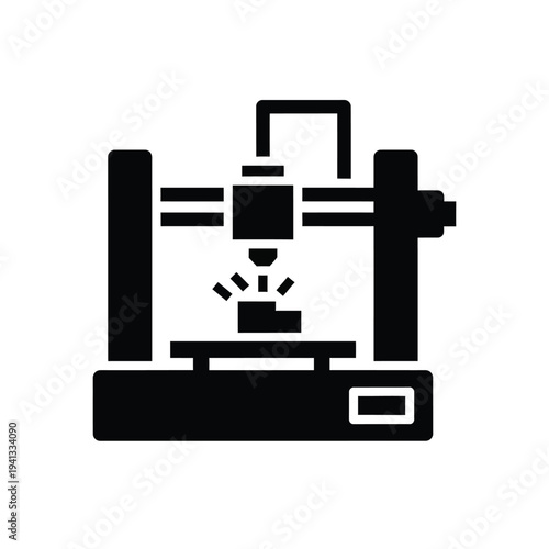 Simple illustration of a 3d printer in action with a white background.