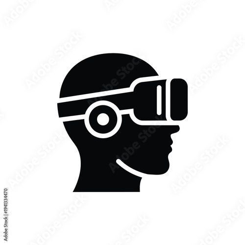 A person wearing virtual reality goggles in a simple graphic representation.