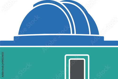 Observatory building vector illustration, blue dome, teal base