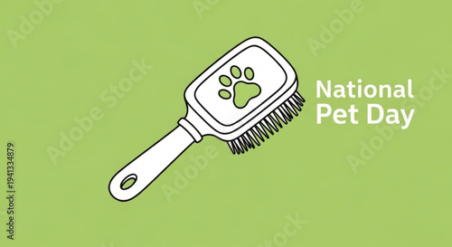 Pet grooming brush with paw print on national pet day symbolizing animal care and love